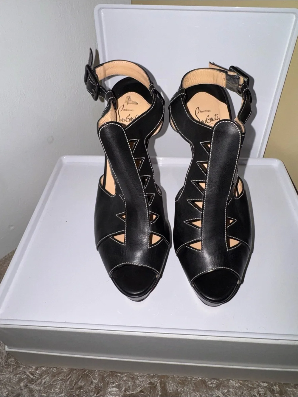 Christian Louboutin Black Leather Cutout Platform Heels